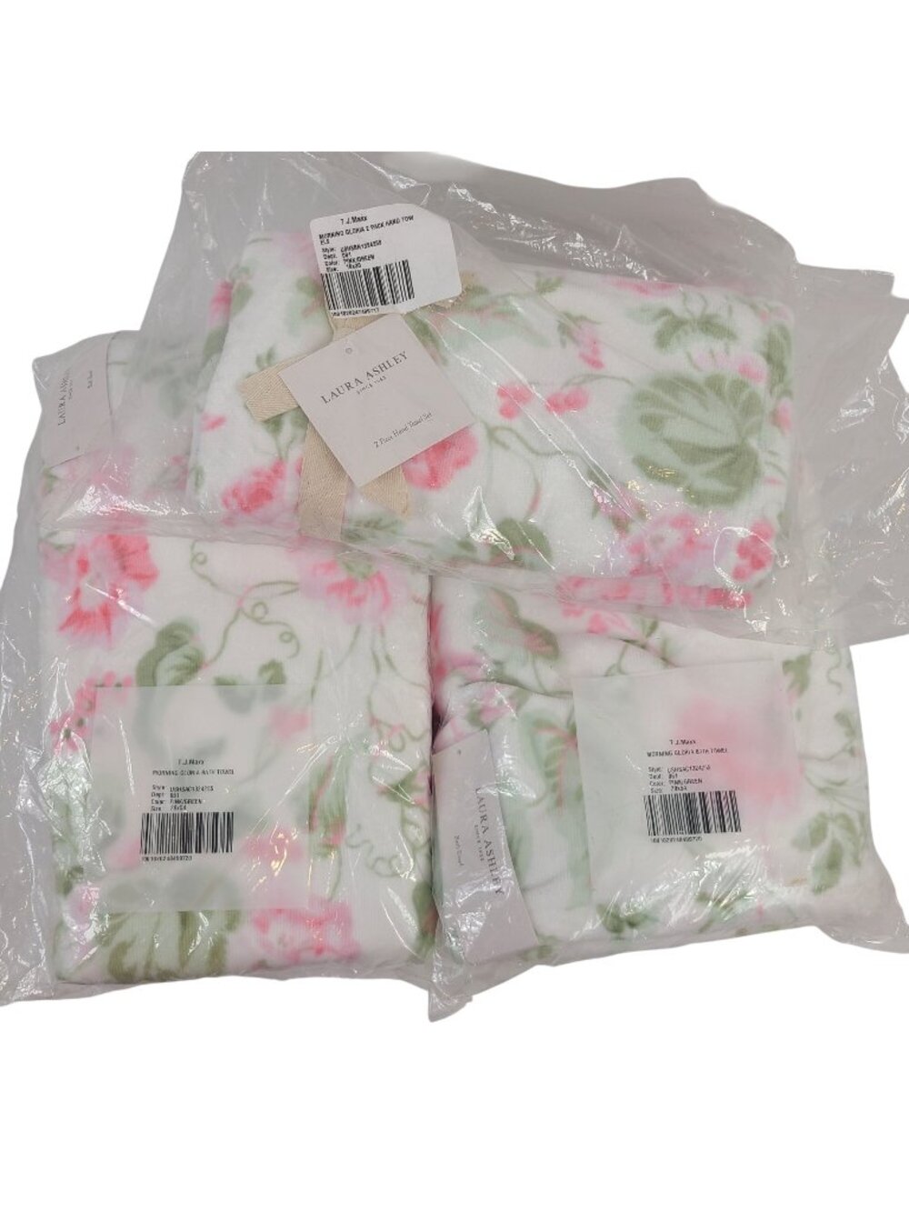 Laura Ashley Morning Gloria Bath Towel & 2-Piece Hand Towel Set Pink/Green Flora